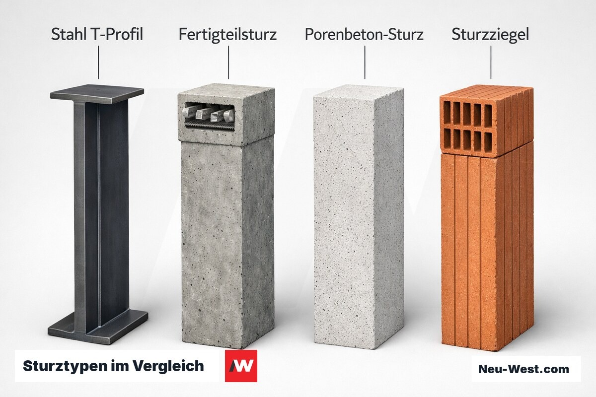 Sturztypen im Vergleich: Tragfähigkeit, Wärmebrücke und Eigengewicht – Erklär-Grafik (NEUWEST Berlin)