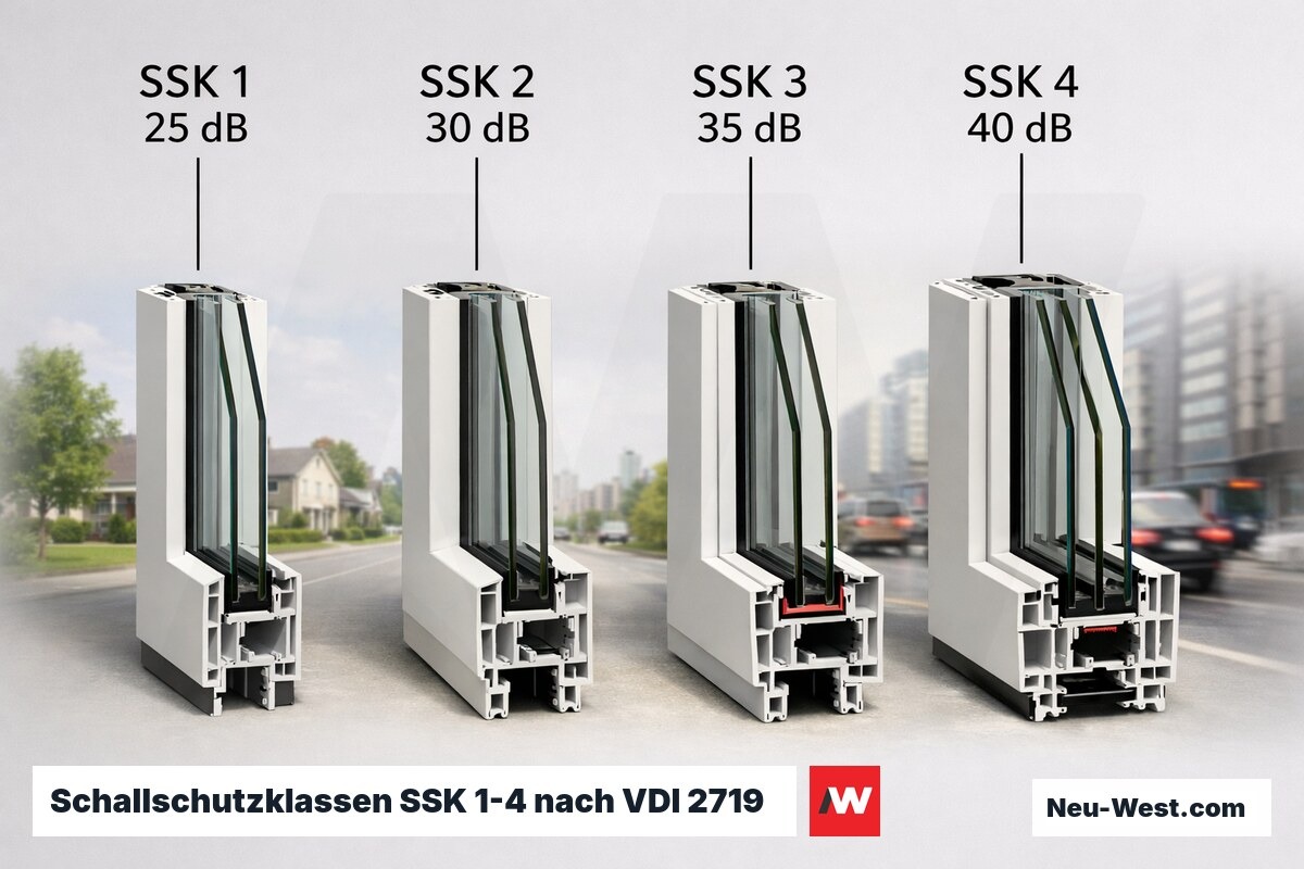 Schallschutzklassen SSK 1-4 nach VDI 2719 – Erklär-Grafik (NEUWEST Berlin)