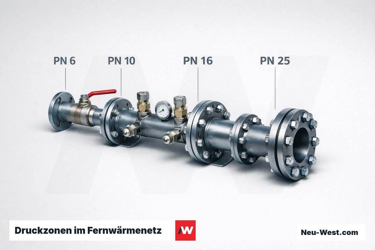 Druckzonen im Fernwärmenetz: PN 6 bis PN 25 – Erklär-Grafik (NEUWEST Berlin)