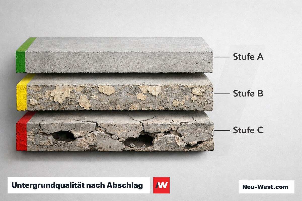 Untergrundqualität nach Abschlag: Bewertungsstufen A, B und C – Erklär-Grafik (NEUWEST Berlin)