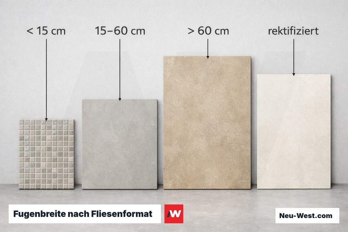 Fugenbreite nach Fliesenformat: Empfehlungswerte – Erklär-Grafik (NEUWEST Berlin)