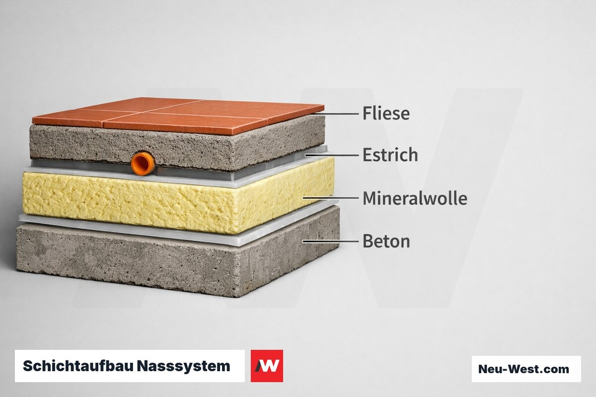 Schichtaufbau Nasssystem: Lagen und Normkennwerte – Erklär-Grafik (NEUWEST Berlin)