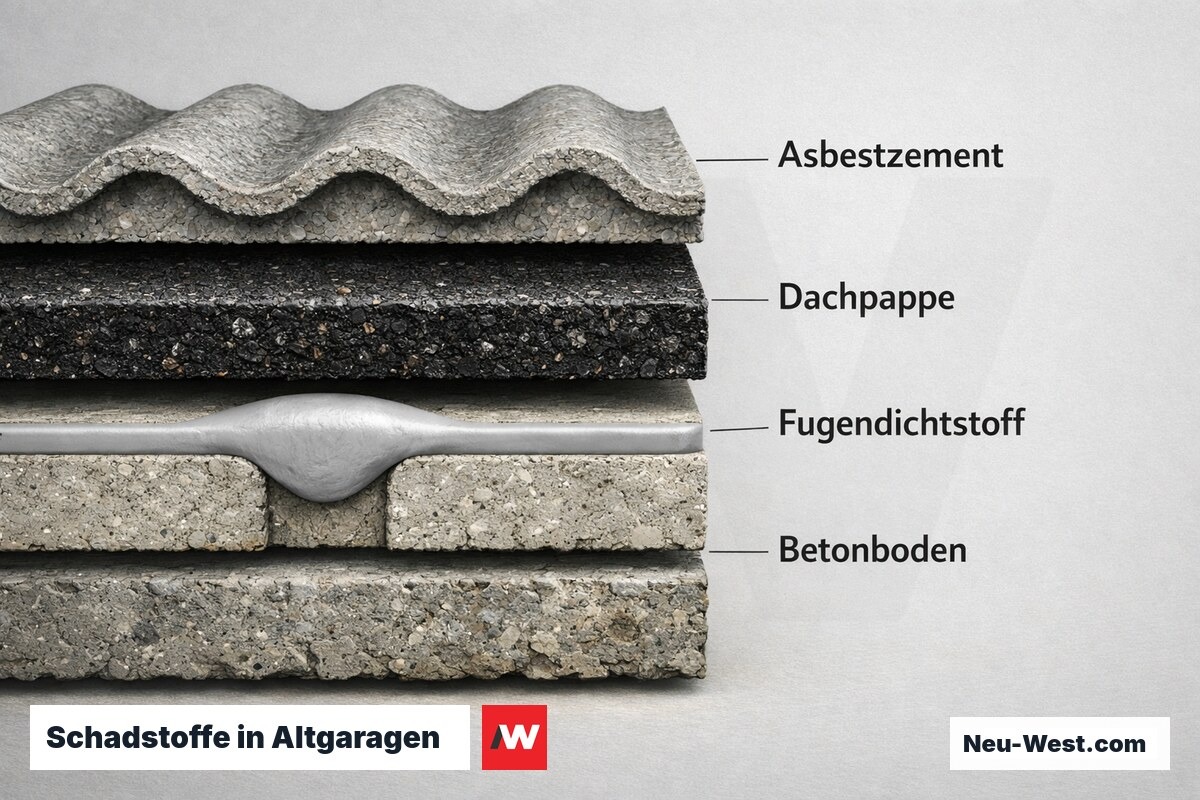 Schadstoffe in Altgaragen: Identifikation nach Baujahrzehnt – Erklär-Grafik (NEUWEST Berlin)