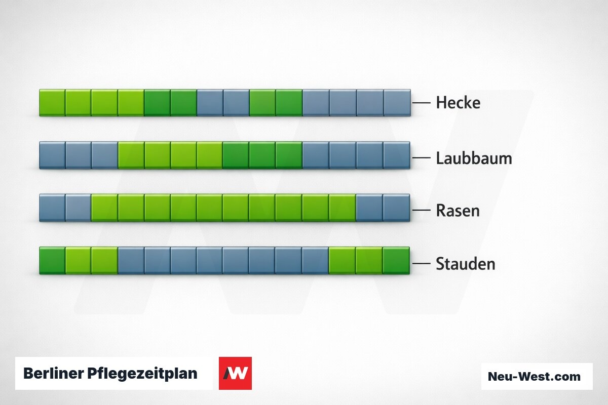 Berliner Pflegezeitplan: Optimale Maßnahmen-Fenster nach Klimazone 7b – Erklär-Grafik (NEUWEST Berlin)