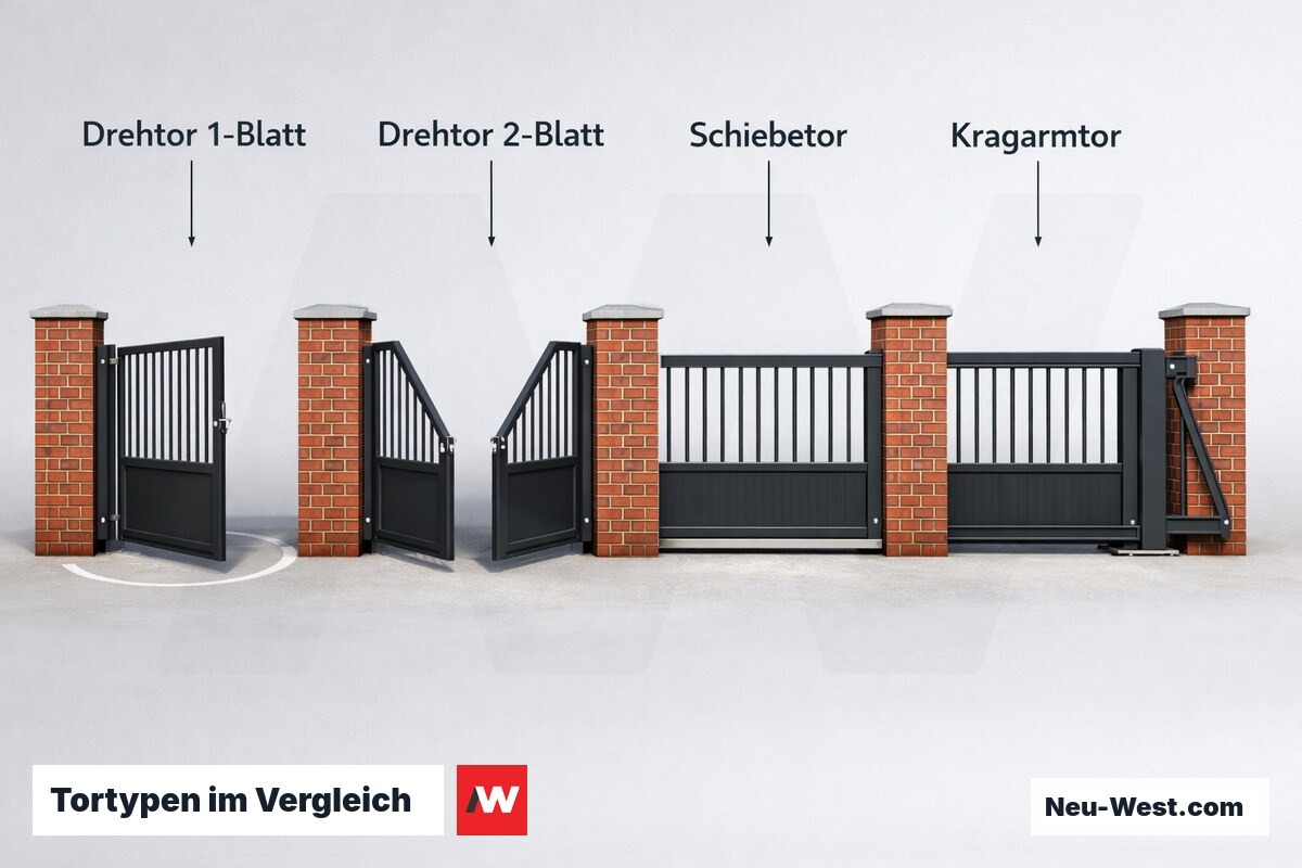 Tortypen im Vergleich: Schwenkradius und Einbausituation – Erklär-Grafik (NEUWEST Berlin)