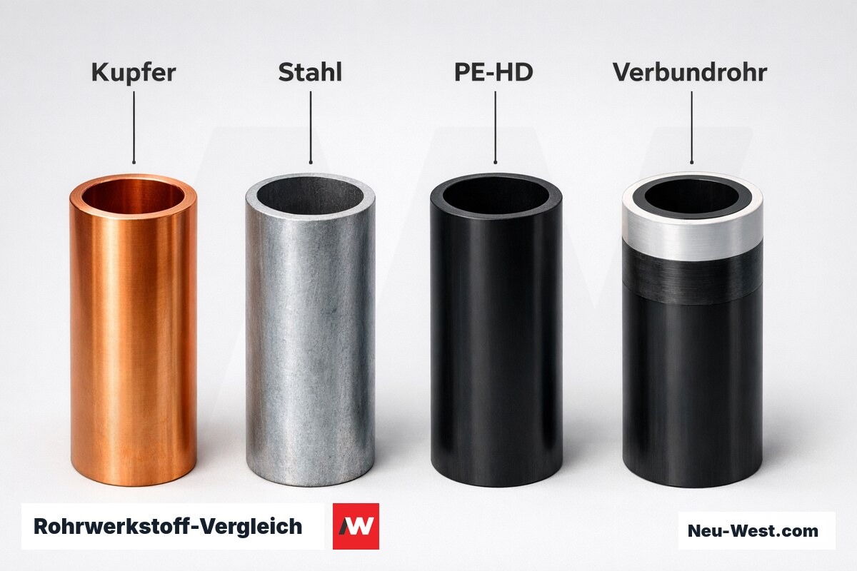 Rohrwerkstoff-Vergleich: Gas und Wasser – Erklär-Grafik (NEUWEST Berlin)