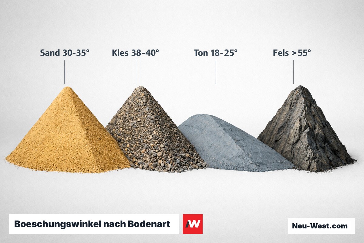 Boeschungswinkel nach Bodenart – Erklär-Grafik (NEUWEST Berlin)