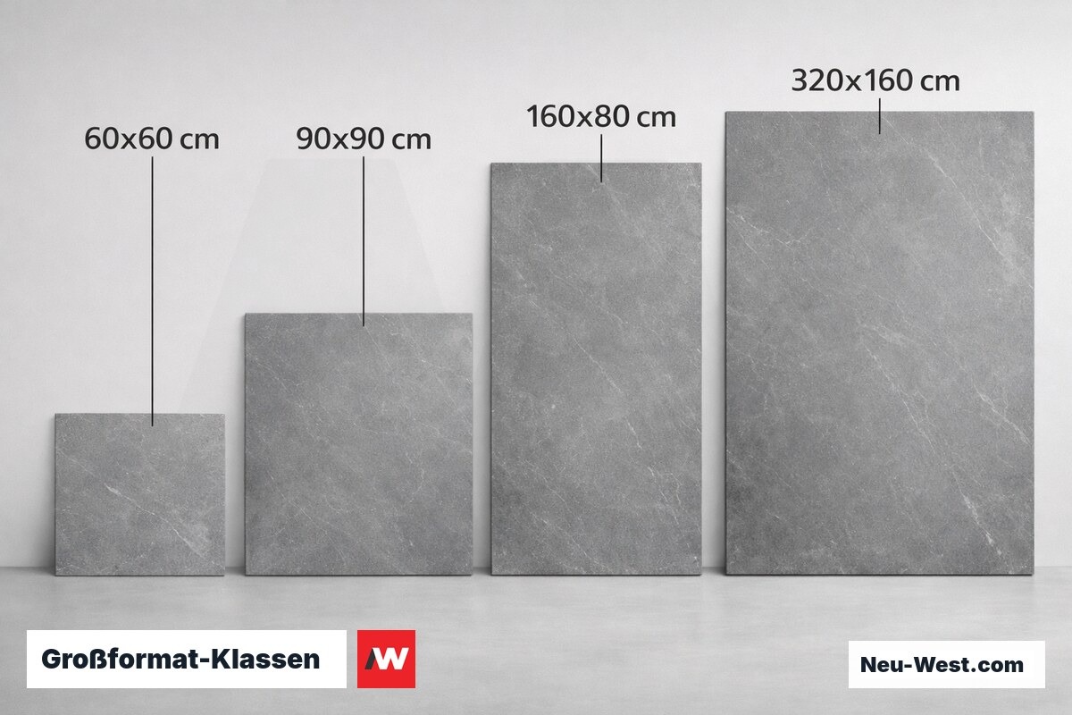 Großformat-Klassen: Format, Flächengewicht und Handhabungsaufwand – Erklär-Grafik (NEUWEST Berlin)