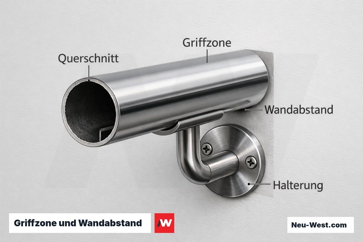 Griffzone und Wandabstand: Normgerechter Querschnitt – Erklär-Grafik (NEUWEST Berlin)
