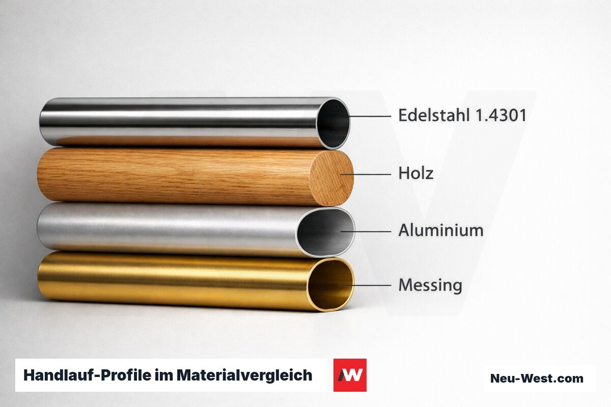 Handlauf-Profile im Materialvergleich – Erklär-Grafik (NEUWEST Berlin)