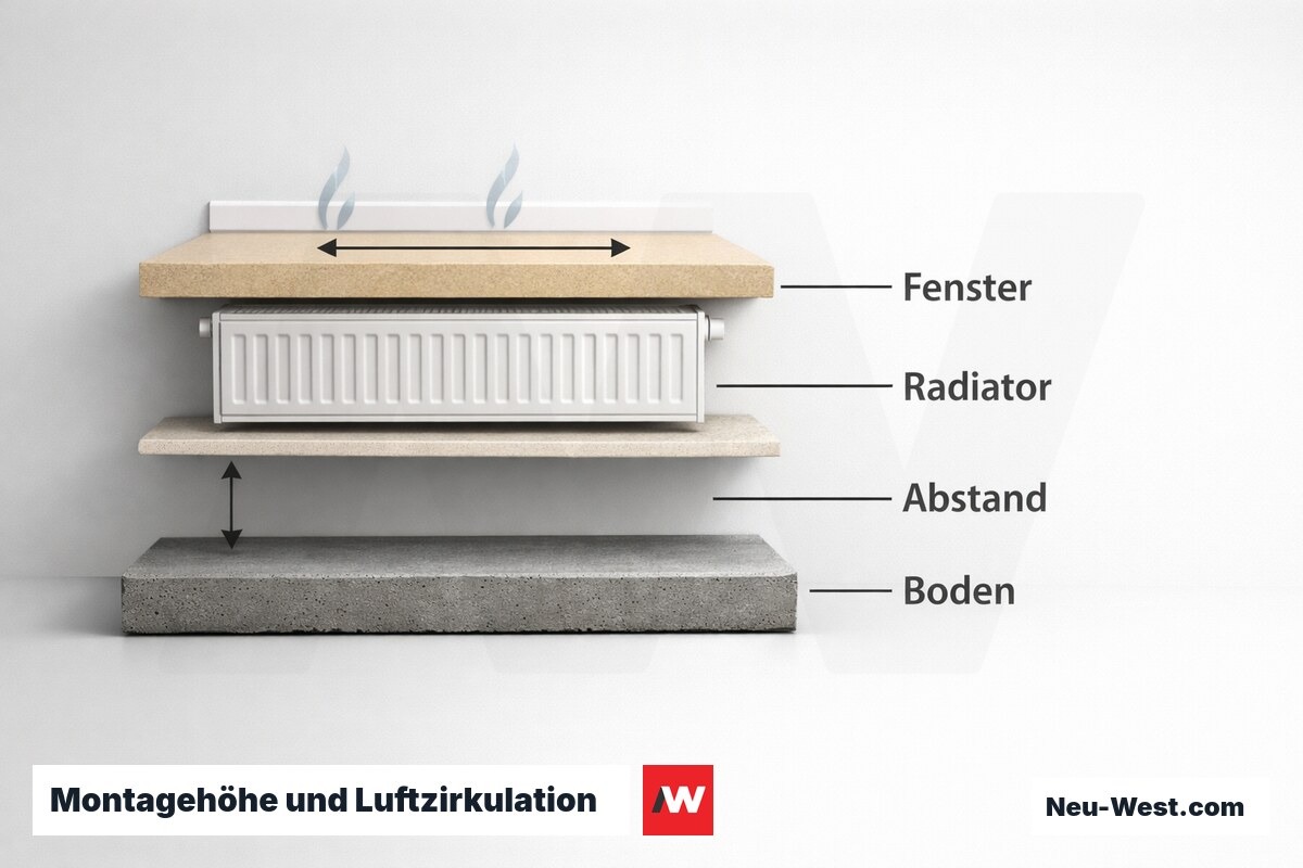 Montagehöhe und Luftzirkulation: Mindestabstände – Erklär-Grafik (NEUWEST Berlin)