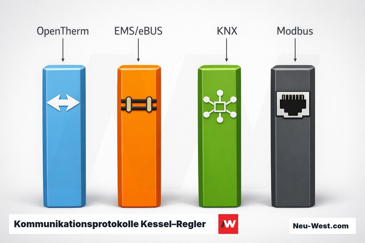 Kommunikationsprotokolle Kessel–Regler im Vergleich – Erklär-Grafik (NEUWEST Berlin)