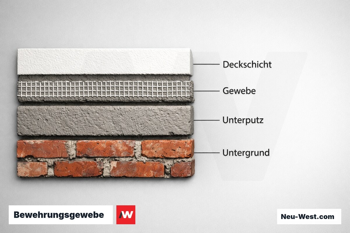 Bewehrungsgewebe: Einbautiefe und Pflichtbereiche – Erklär-Grafik (NEUWEST Berlin)