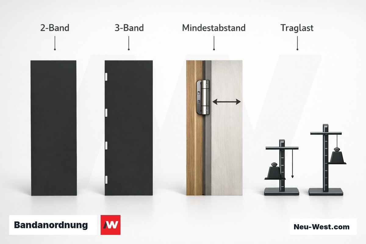 Bandanordnung: 2-Band- vs. 3-Band-Ausführung und Tragkraft – Erklär-Grafik (NEUWEST Berlin)
