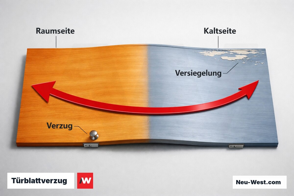 Türblattverzug: Ursachen und kritische Grenzwerte – Erklär-Grafik (NEUWEST Berlin)