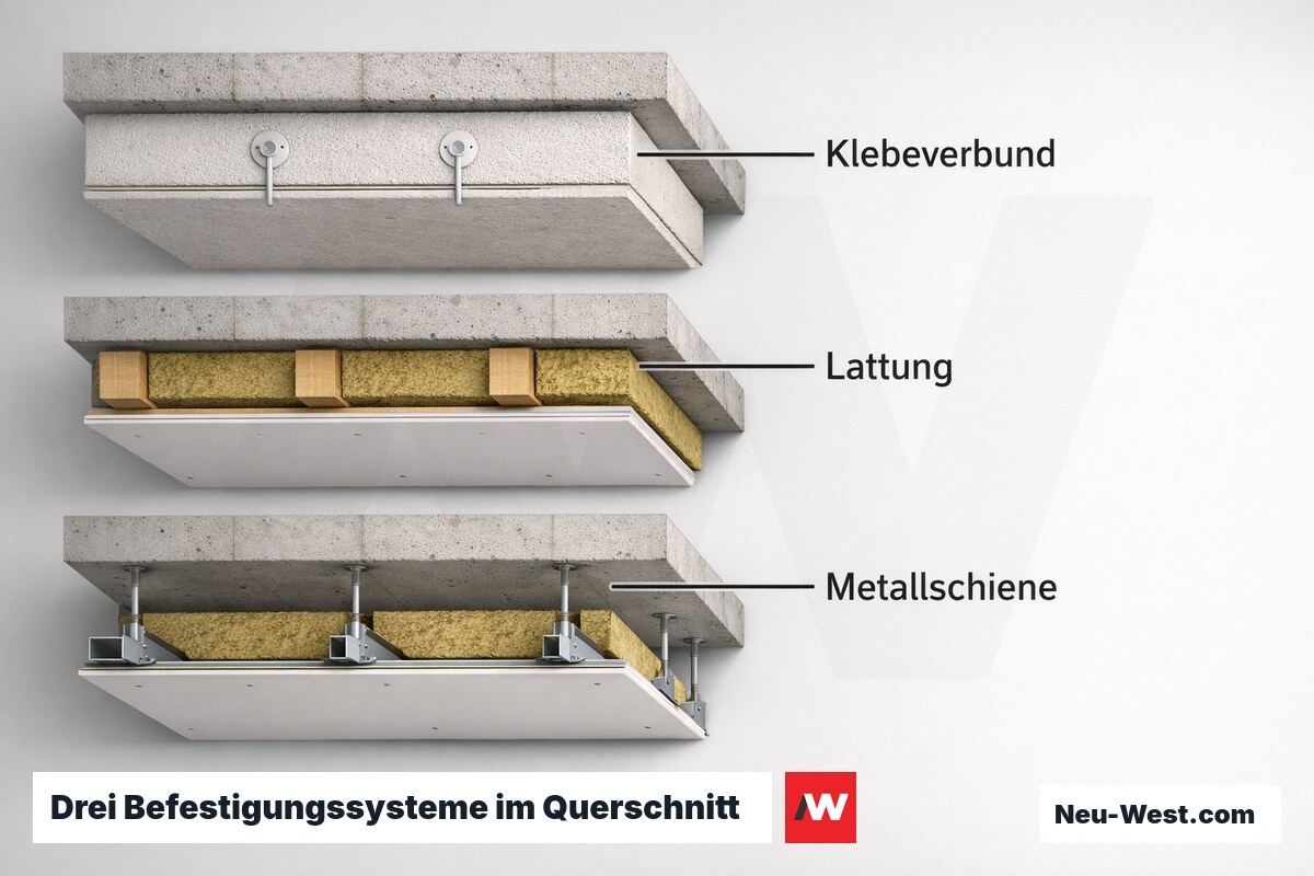 Drei Befestigungssysteme im Querschnitt – Erklär-Grafik (NEUWEST Berlin)