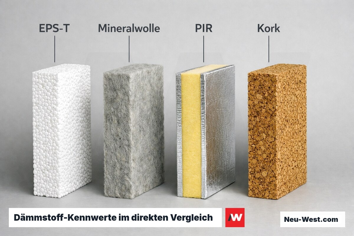 Dämmstoff-Kennwerte im direkten Vergleich – Erklär-Grafik (NEUWEST Berlin)