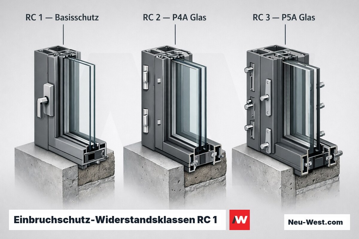 Einbruchschutz-Widerstandsklassen RC 1 – RC 3 im Vergleich – Erklär-Grafik (NEUWEST Berlin)