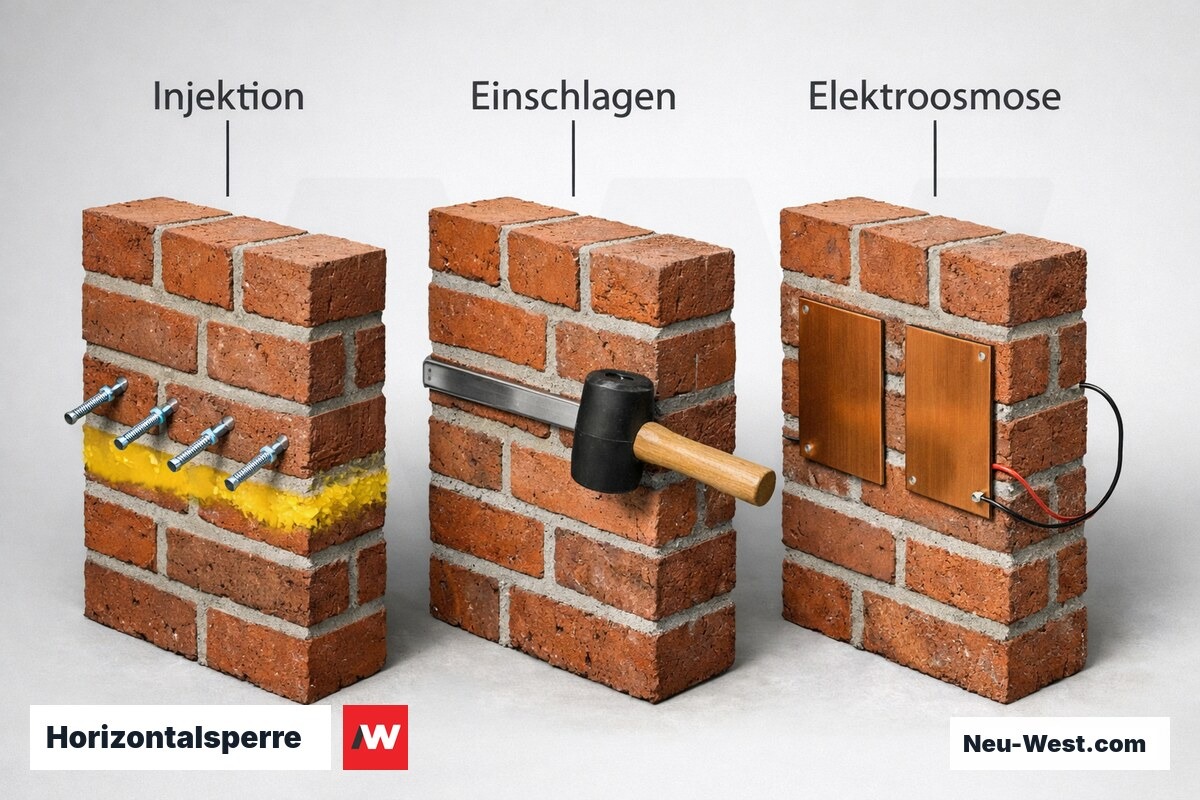 Horizontalsperre: Drei Verfahren im Vergleich – Erklär-Grafik (NEUWEST Berlin)