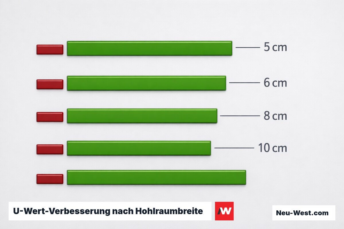 U-Wert-Verbesserung nach Hohlraumbreite – 5 bis 10 cm – Erklär-Grafik (NEUWEST Berlin)