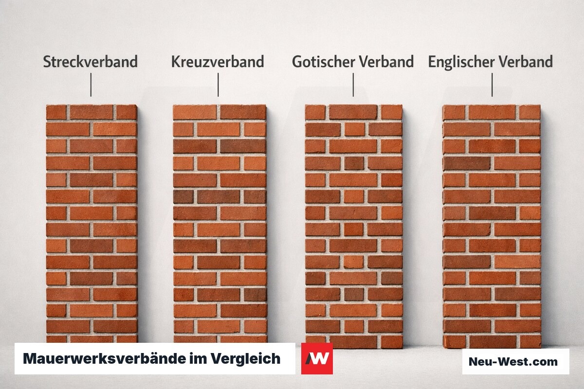 Mauerwerksverbände im Vergleich: Struktur und Tragverhalten – Erklär-Grafik (NEUWEST Berlin)