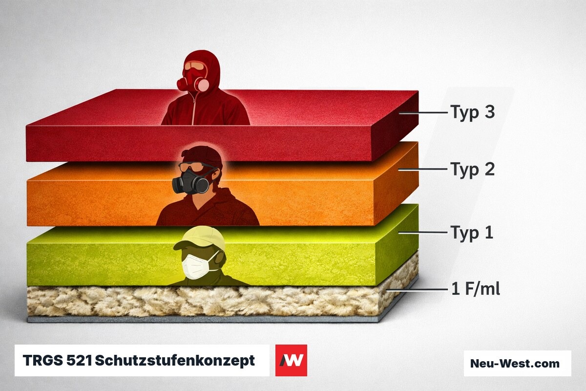 TRGS 521 Schutzstufenkonzept: Typ 1 bis Typ 3 – Erklär-Grafik (NEUWEST Berlin)