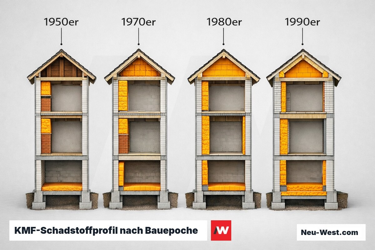 KMF-Schadstoffprofil nach Bauepoche: 1950er bis 1990er – Erklär-Grafik (NEUWEST Berlin)