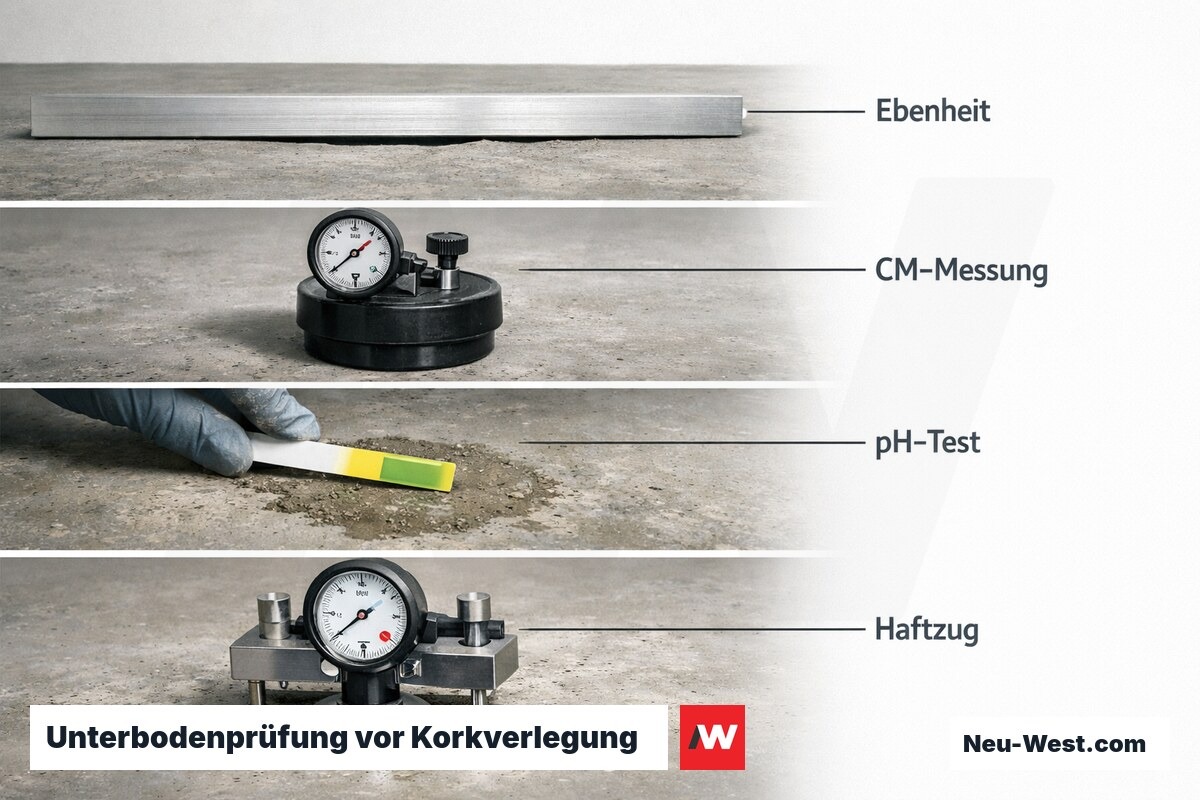 Unterbodenprüfung vor Korkverlegung – Erklär-Grafik (NEUWEST Berlin)