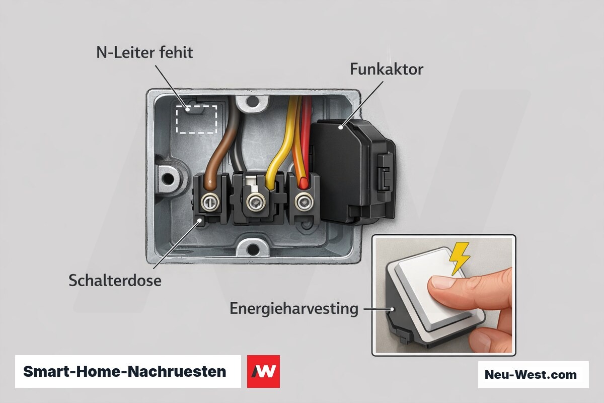 Smart-Home-Nachruesten: Fehlender N-Leiter im Altbau und systemkonforme Loesungen – Erklär-Grafik (NEUWEST Berlin)