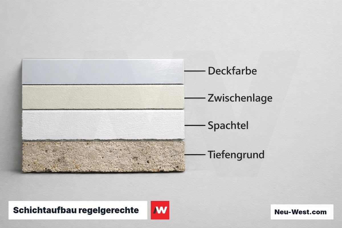 Schichtaufbau regelgerechte Innenwandbeschichtung – Erklär-Grafik (NEUWEST Berlin)