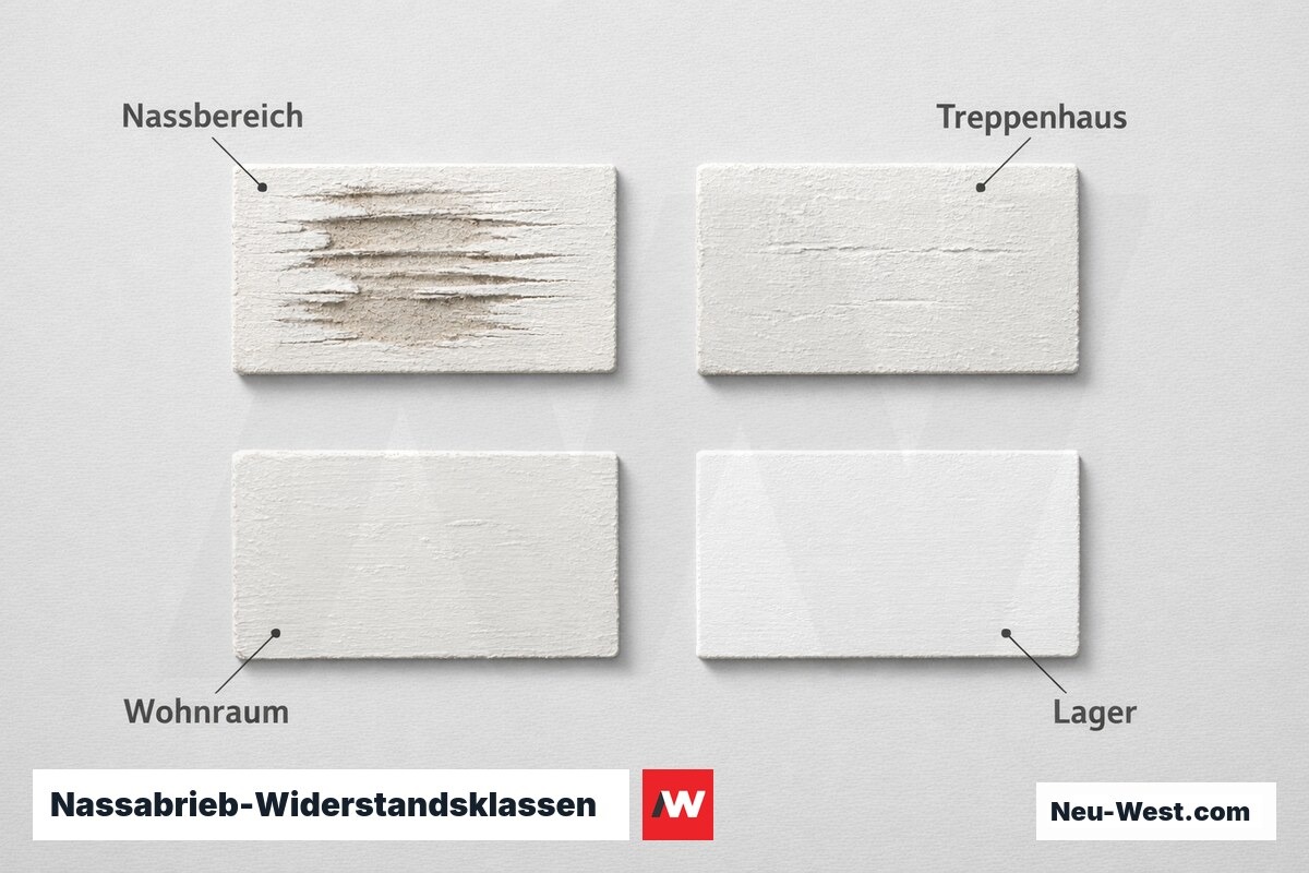 Nassabrieb-Widerstandsklassen nach DIN EN 13300 – Erklär-Grafik (NEUWEST Berlin)