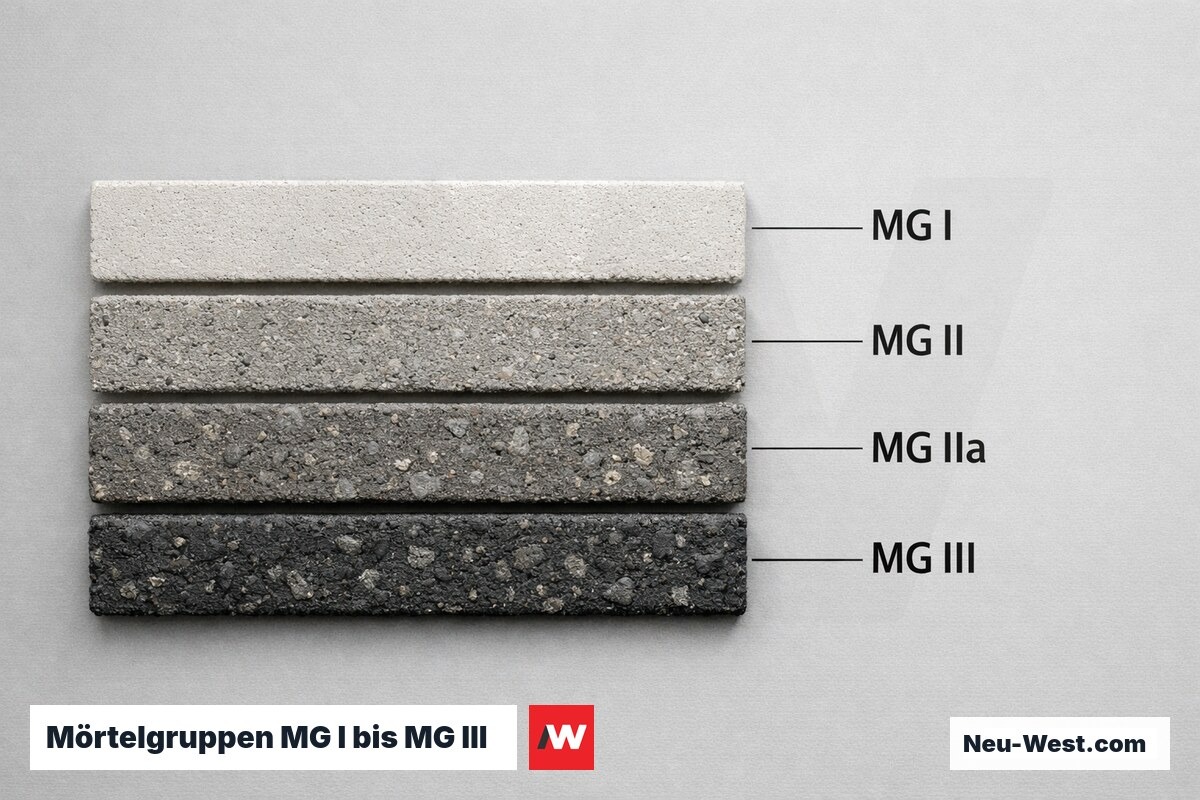 Mörtelgruppen MG I bis MG III – Druckfestigkeitsklassen im Vergleich – Erklär-Grafik (NEUWEST Berlin)