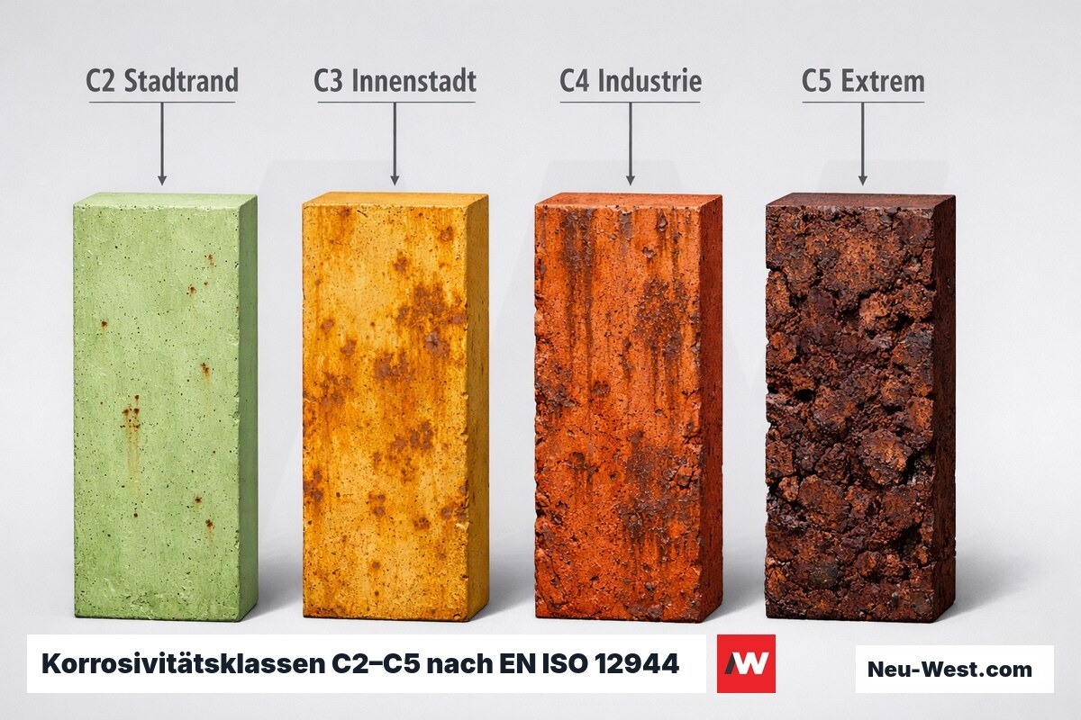 Korrosivitätsklassen C2–C5 nach EN ISO 12944: Berliner Umgebungsszenarien – Erklär-Grafik (NEUWEST Berlin)