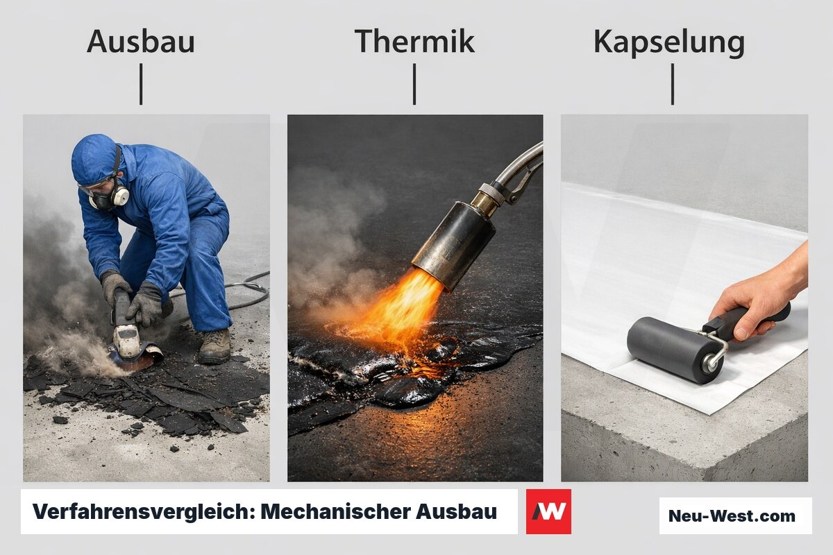 Verfahrensvergleich: Mechanischer Ausbau — Thermik — Kapselung – Erklär-Grafik (NEUWEST Berlin)