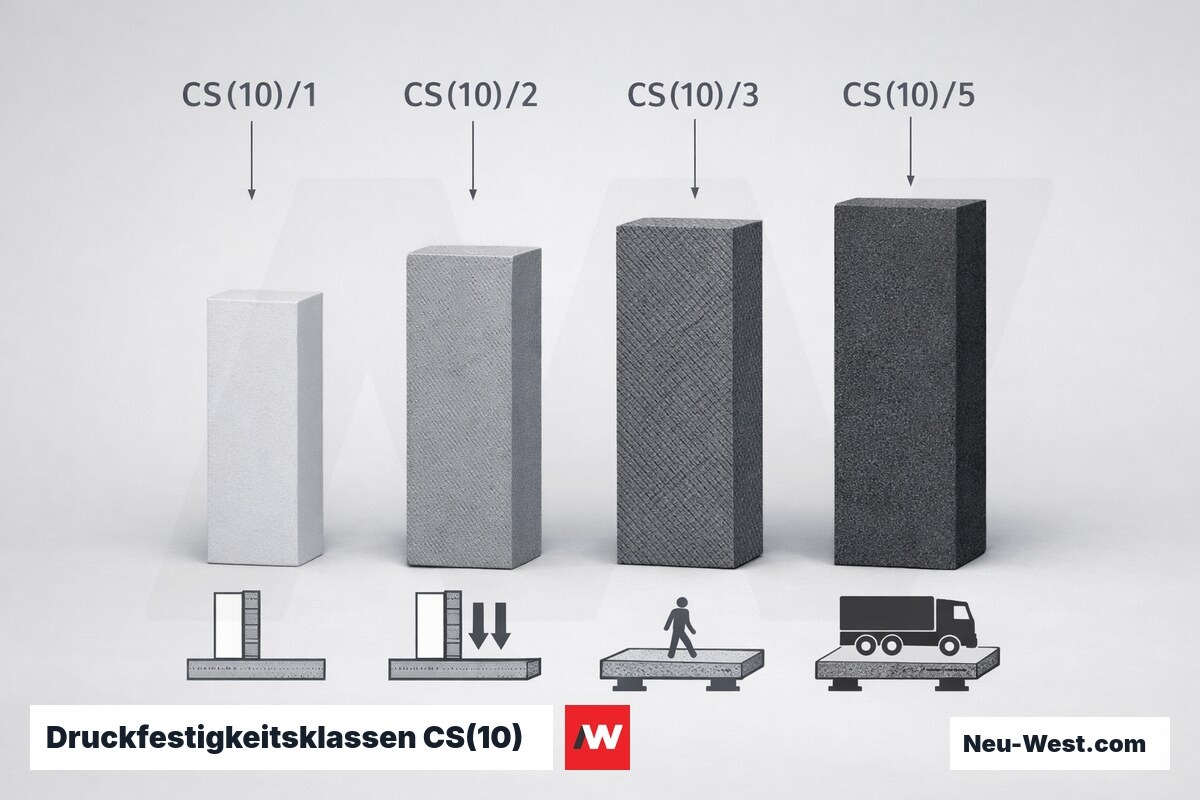 Druckfestigkeitsklassen CS(10) nach DIN EN 826 – Erklär-Grafik (NEUWEST Berlin)