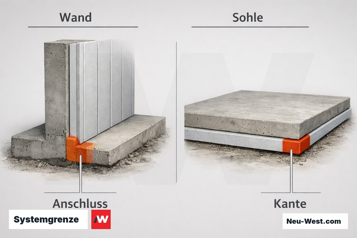 Systemgrenze: Wandperimeter vs. Sohldämmung – Erklär-Grafik (NEUWEST Berlin)