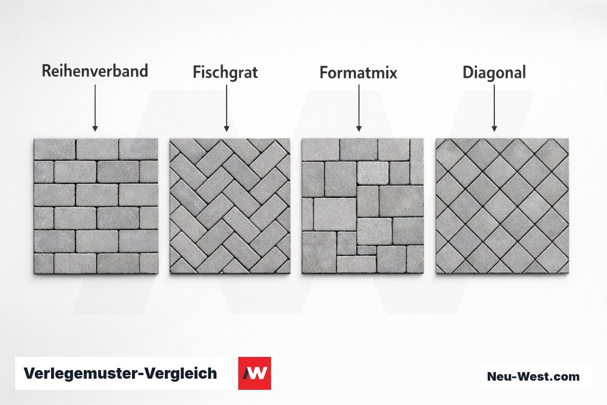 Verlegemuster-Vergleich: Kraftschluss und Lastverteilung – Erklär-Grafik (NEUWEST Berlin)