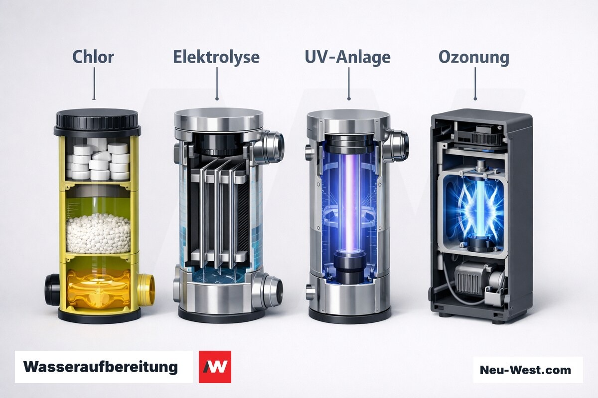 Wasseraufbereitung: 4 Verfahren im Technikvergleich – Erklär-Grafik (NEUWEST Berlin)