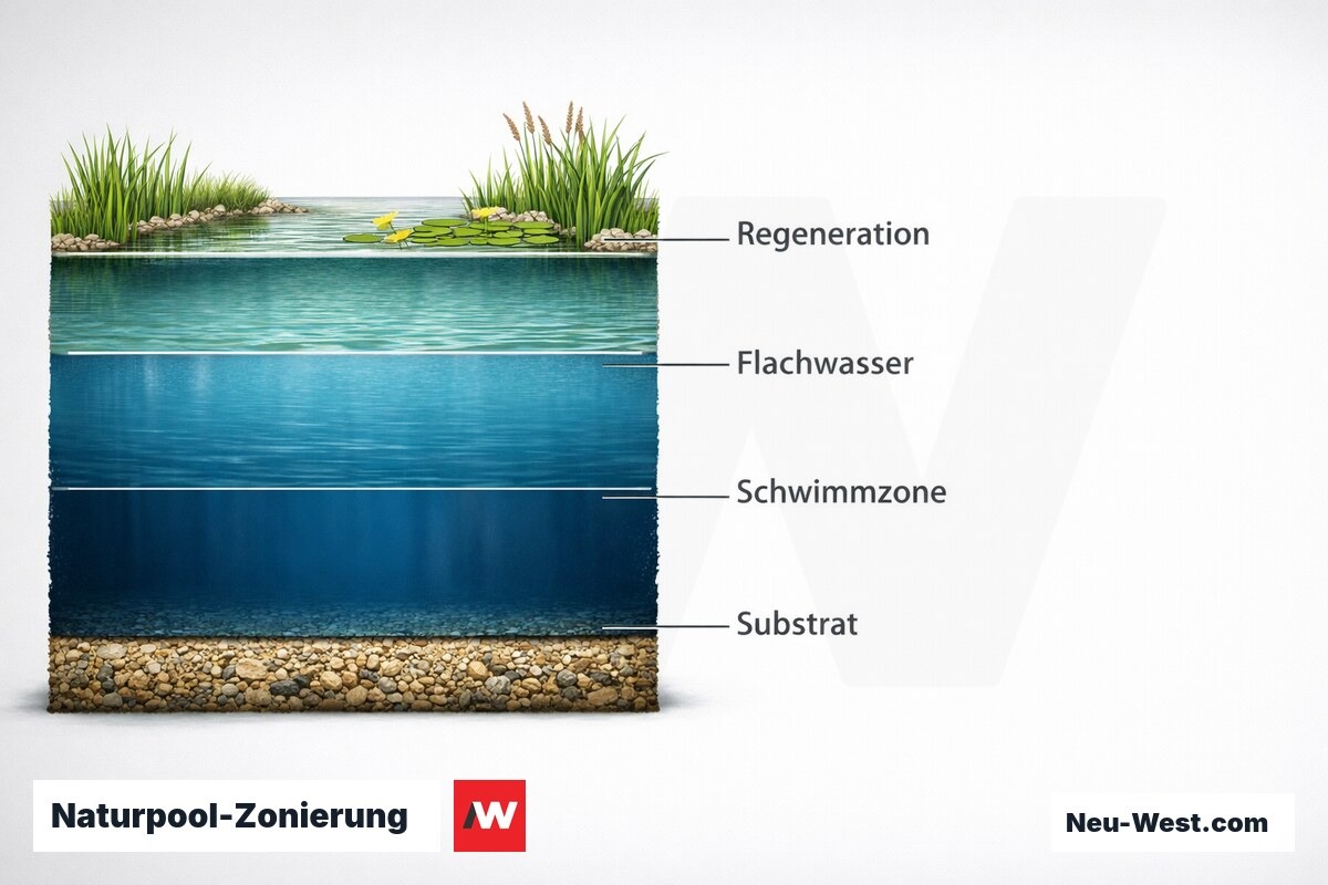 Naturpool-Zonierung: Tiefenstufen und Flächenanteile – Erklär-Grafik (NEUWEST Berlin)