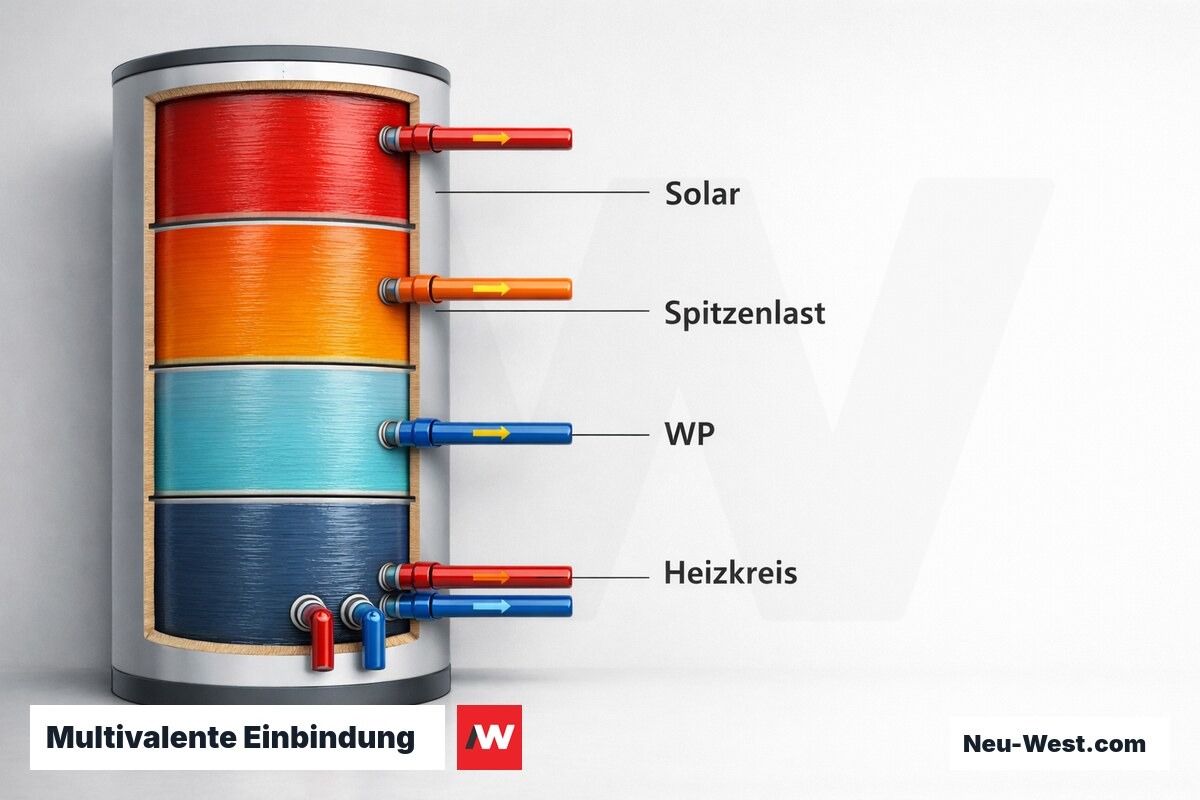 Multivalente Einbindung: Anschlussposition nach Temperaturniveau – Erklär-Grafik (NEUWEST Berlin)
