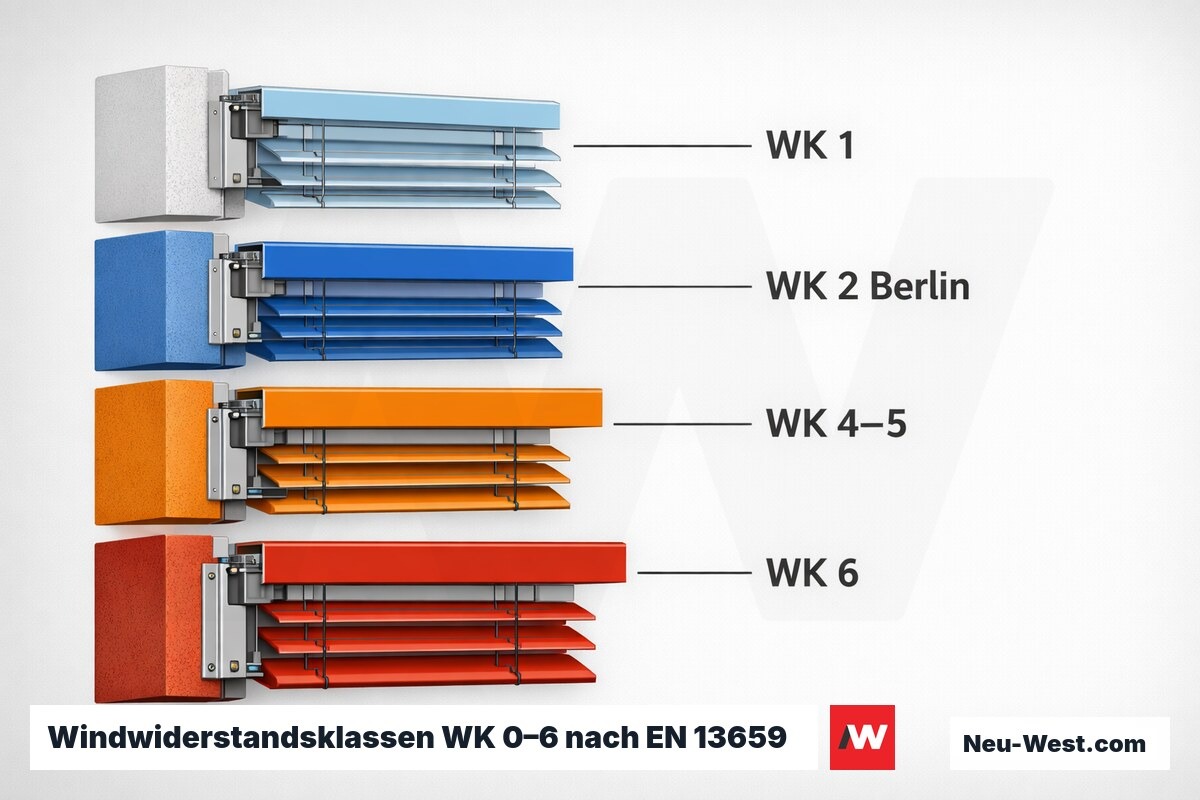 Windwiderstandsklassen WK 0–6 nach EN 13659 – Erklär-Grafik (NEUWEST Berlin)