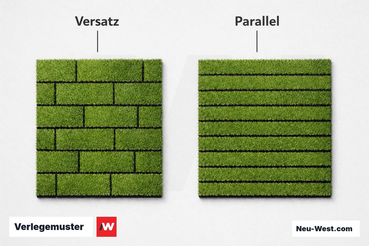 Verlegemuster: Versatzverlegung vs. Parallelverlegung – Erklär-Grafik (NEUWEST Berlin)