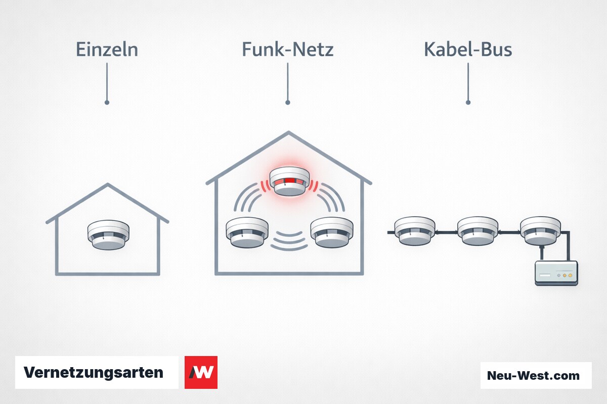 Vernetzungsarten: Topologien im Vergleich – Erklär-Grafik (NEUWEST Berlin)