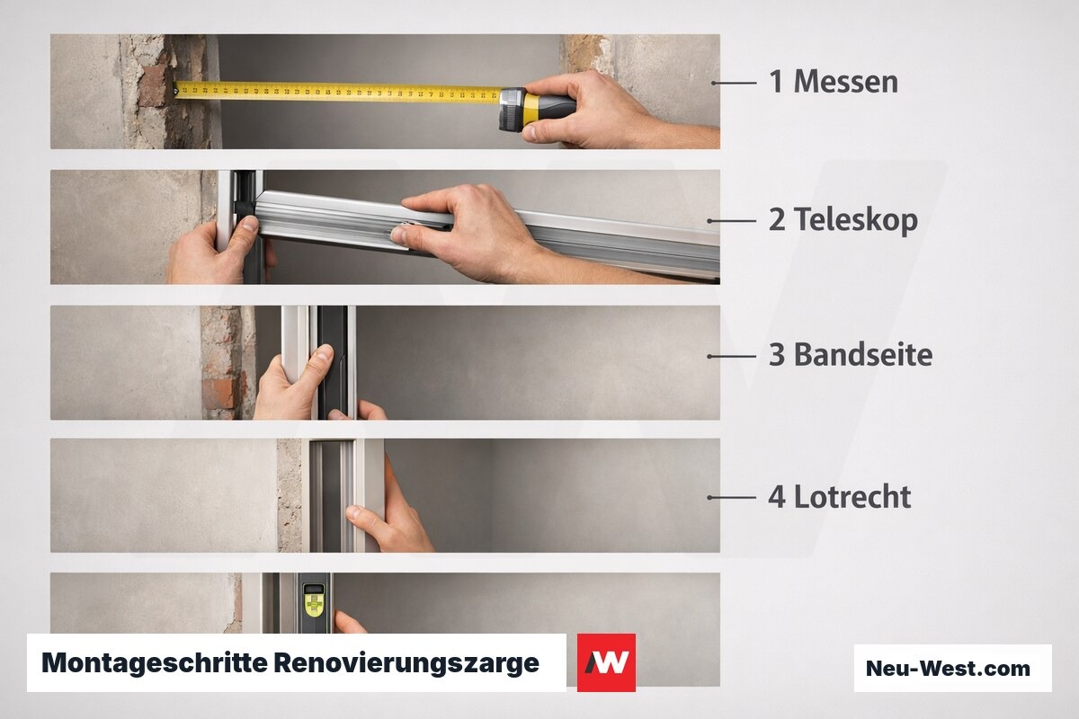 Montageschritte Renovierungszarge: Schritt für Schritt – Erklär-Grafik (NEUWEST Berlin)