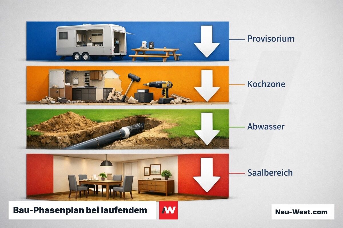 Bau-Phasenplan bei laufendem Gastronomiebetrieb – Erklär-Grafik (NEUWEST Berlin)