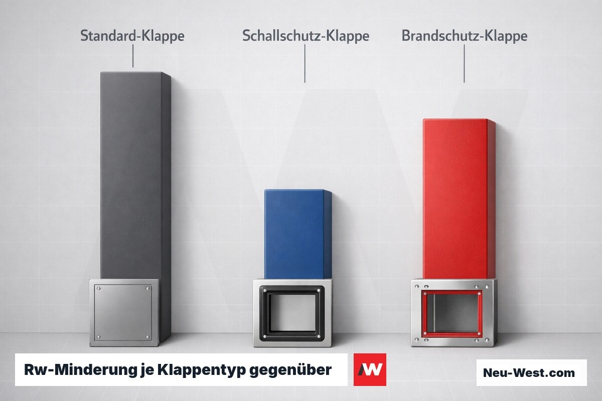 Rw-Minderung je Klappentyp gegenüber ungestörter Vollwand – Erklär-Grafik (NEUWEST Berlin)