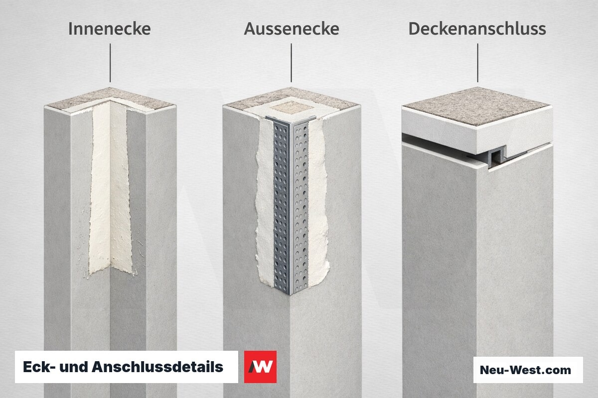 Eck- und Anschlussdetails: Innen-, Außenecke, Deckenanschluss – Erklär-Grafik (NEUWEST Berlin)