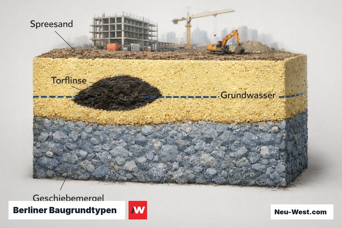 Berliner Baugrundtypen: Tragfähigkeit und Gründungskonsequenzen – Erklär-Grafik (NEUWEST Berlin)