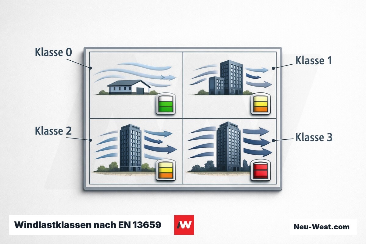 Windlastklassen nach EN 13659 – Erklär-Grafik (NEUWEST Berlin)