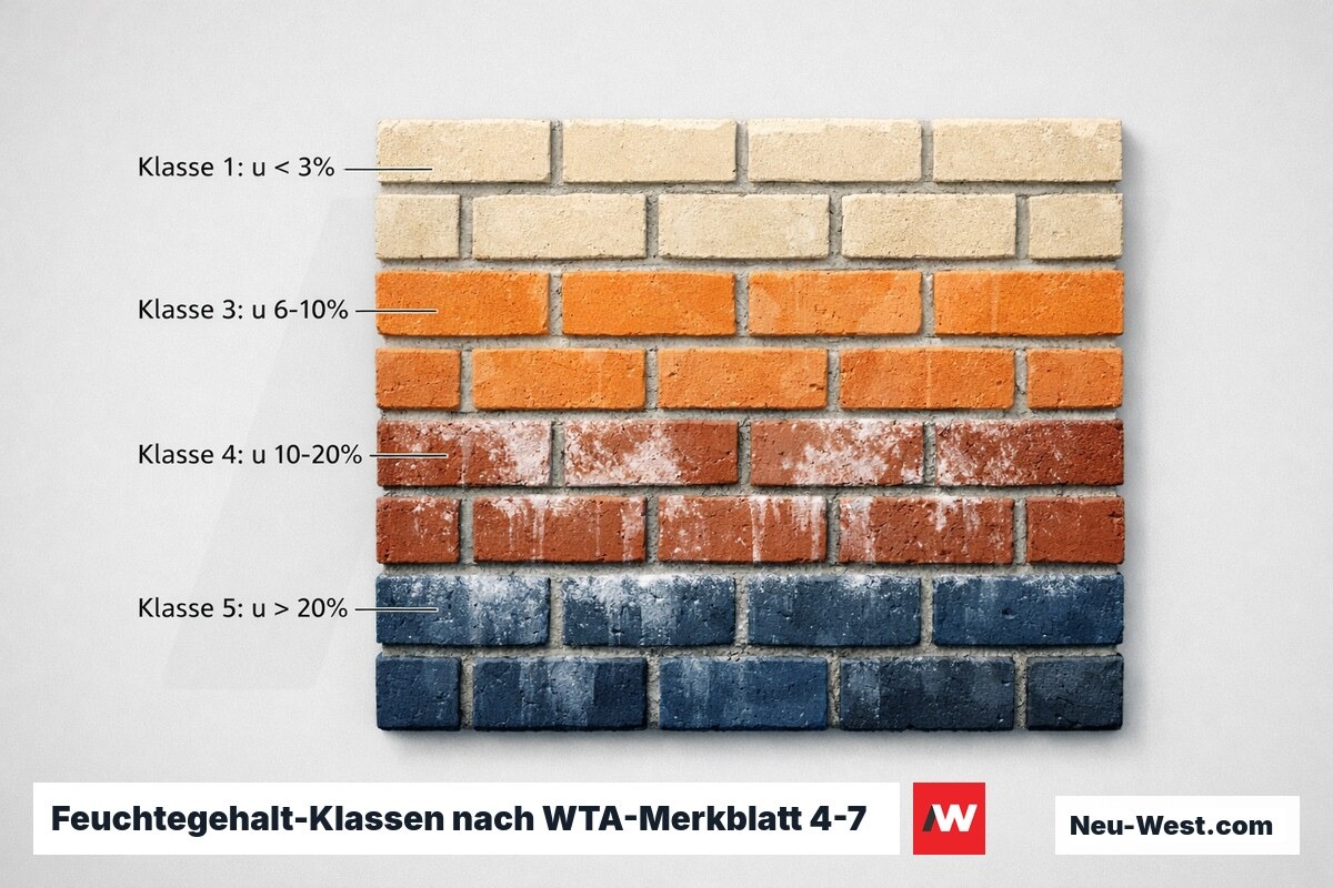 Feuchtegehalt-Klassen nach WTA-Merkblatt 4-7 – Erklär-Grafik (NEUWEST Berlin)